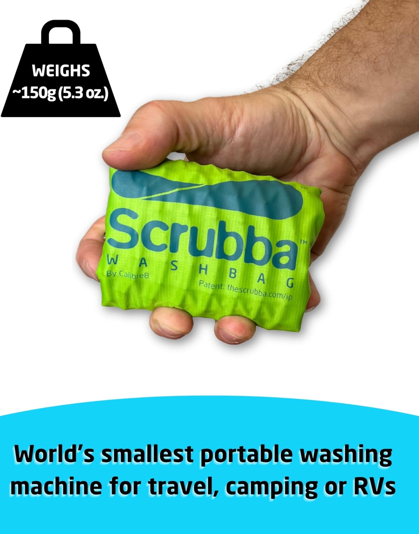 Scrubba Portable Washing Machine – Patented Washboard-in-a-Bag™ Travel Wash Bag – Wash Clothes Anywhere – Manual Washer for Travel, Camping & Backpacking (5.3 oz)