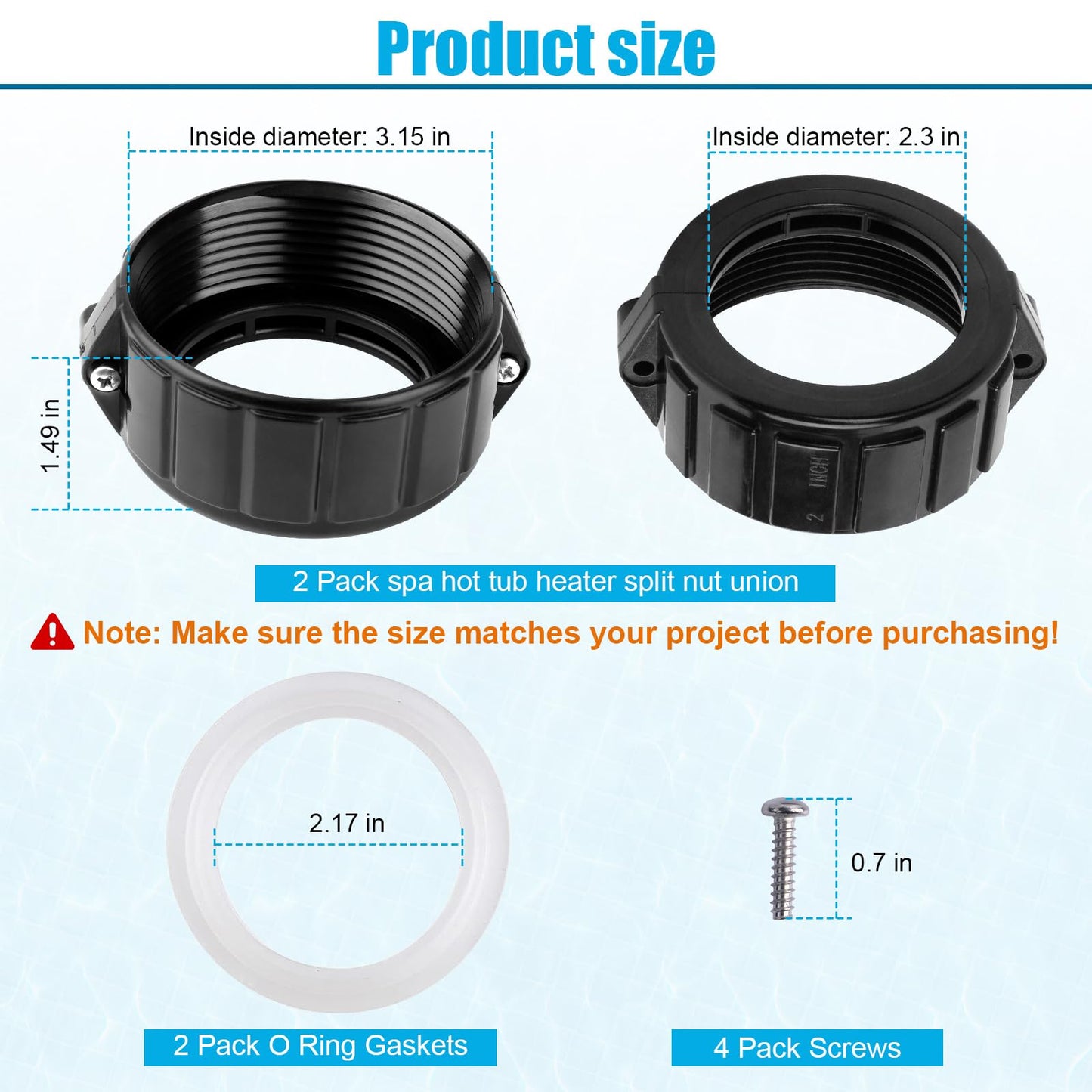 UASAM 2" Spa Hot Tub Heater Split Nut Unions with Screws & Heater Gasket, Split Nut for Hot Tub and Spa Replacement Part, Suitable for 2-inch Heater Assemblies - 2 Pack