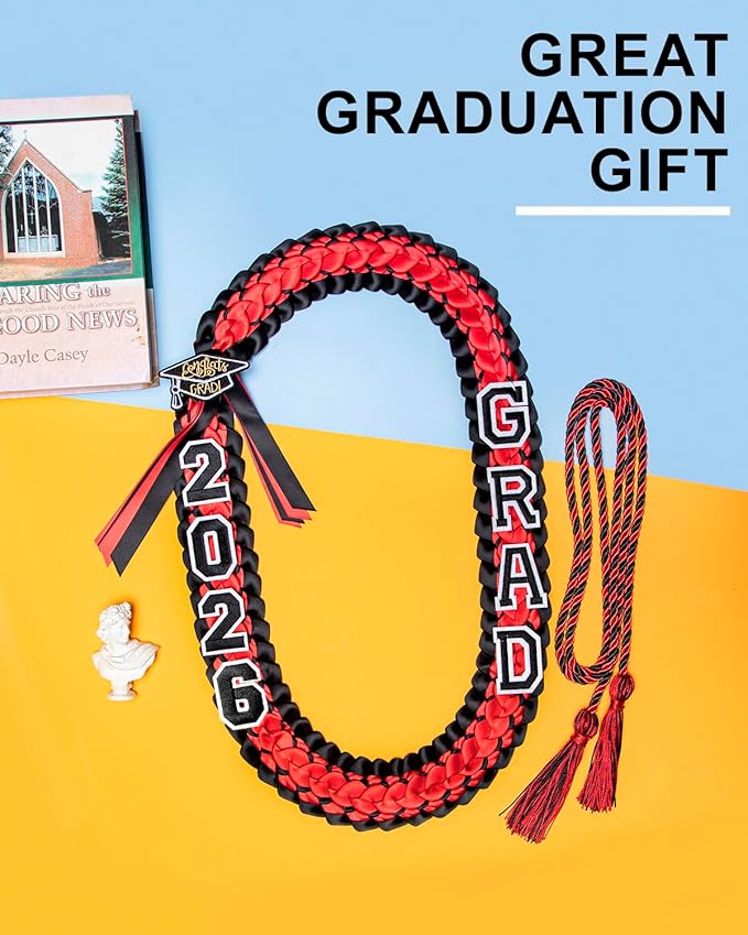 ALKB 2026 Graduation Lei Set - Two-Tone Braided Ribbon with Honor Cord, Unisex Graduation Gift for Graduates, Polyester