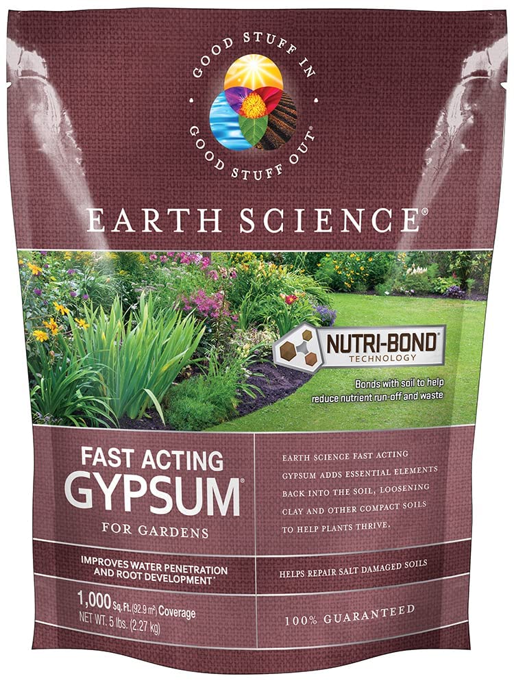 Earth Science Fast Acting Gypsum Granulesâ5 lbâ Soil Conditioner Adds Calcium, Repairs Salt Damage & Root Growth with Nutri-Bond Runoff Reduction Technology