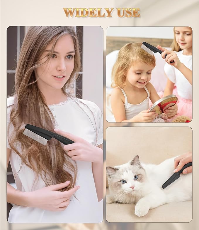 Dandruff Comb Fine Tooth Scalp Detox Comb Lice for Women, Men & Kids Stainless Steel Scalp Detoxing, Sweep & Massage Hair Brush Tool for Hair Care (1PC Black)