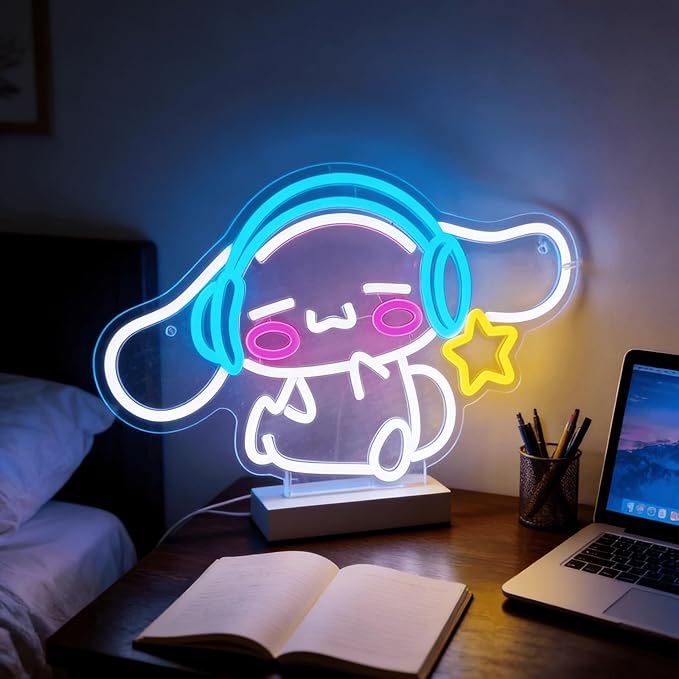 THIIXDAI Cinnamoroll Neon Sign for Room Decor, USB Powered LED Lights with Dimmable, Japanese Cartoon Dog Neon Signs, Cute Night Light Gifts for Children (17.17"L x 10.04"W)