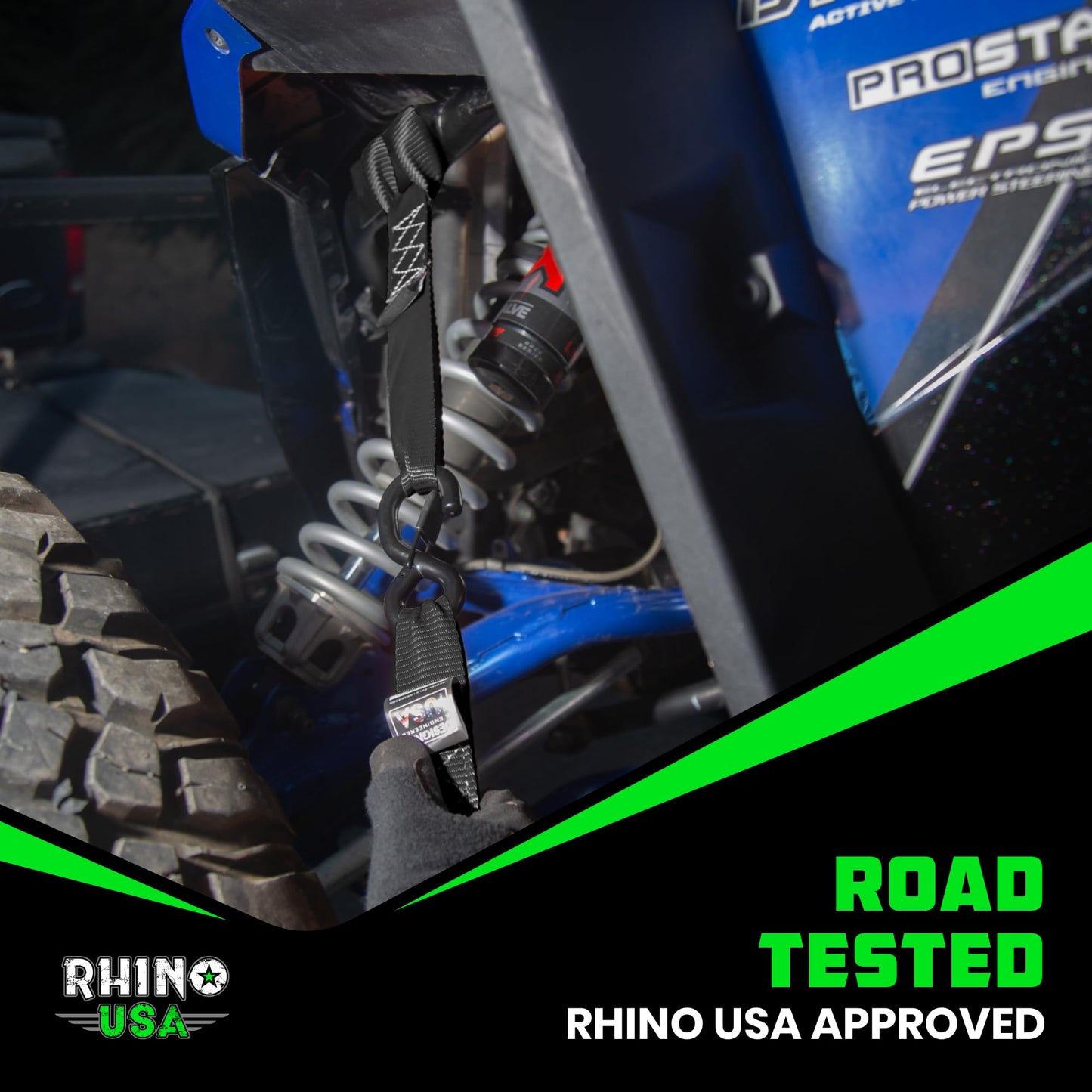 Rhino USA Soft Loop Tie Down Straps (4-Pack) - 1.6 Inch x 17 Inch (5,000 lbs Break Strength) Heavy Duty Motorcycle Handlebar Straps for use with Ratchets for ATV, UTV, Dirt Bike (Black)