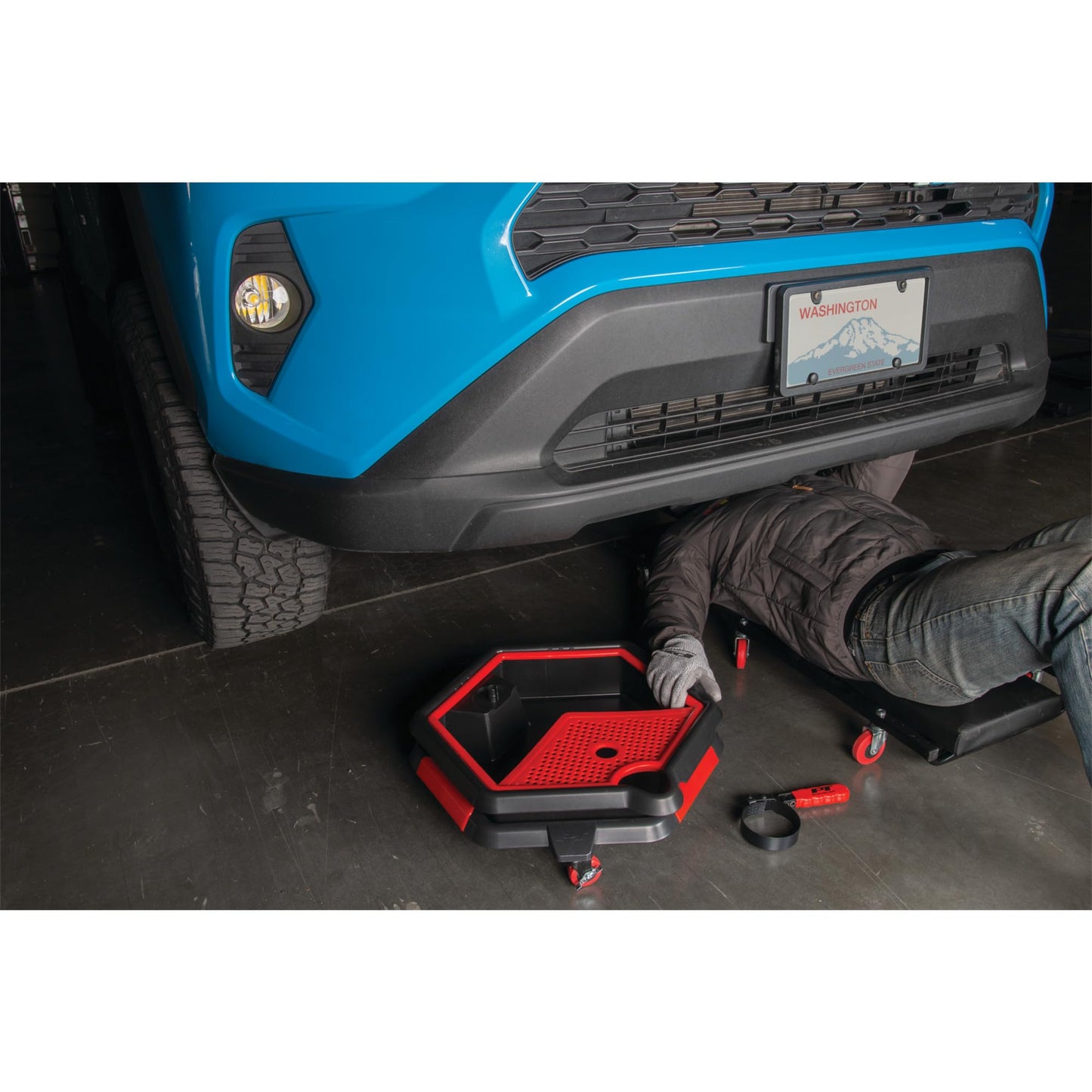 Performance Tool W4074 2 in 1 Drain Pan and Tool Caddy - Conveniently Collects Oil and Organizes Tools for Automotive Repairs