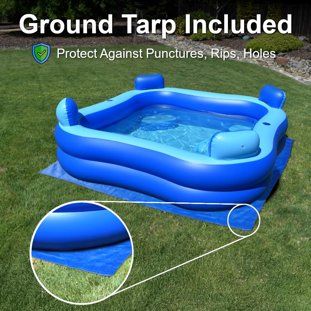 Inflatable Pool w/Seats & Headrests, 8ft x 8ft, Comes with Electric Pump and Ground Tarp Included - Fast Setup and Reinforced Seams