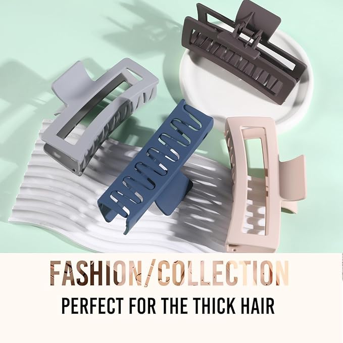 5 Inch Extra Large Claw Clips for Thick and Long Hair, 4 Pack XL Jumbo Matte Rectangle Hair Clips, Oversized Non-Slip Strong Hold Jaw Clips for Women, Big Hair Accessories in Dark Neutral Colors