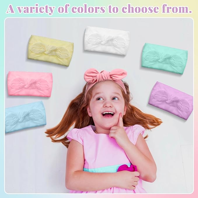 Giegxin 12 Pack Polyester Cloth Headbands for Girls Removable Colorful Rabbit Ear Bow Hairbands Hair Accessories (Pastel)