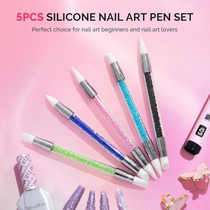 MelodySusie 5 Pcs Nail Art Sculpture Pen Acrylic Dual Tipped Brushes for Resin Nail Art Tools for Design Nail Foil Carving Drawing Effect Shaping Drawing Nail Tools for Home Salon