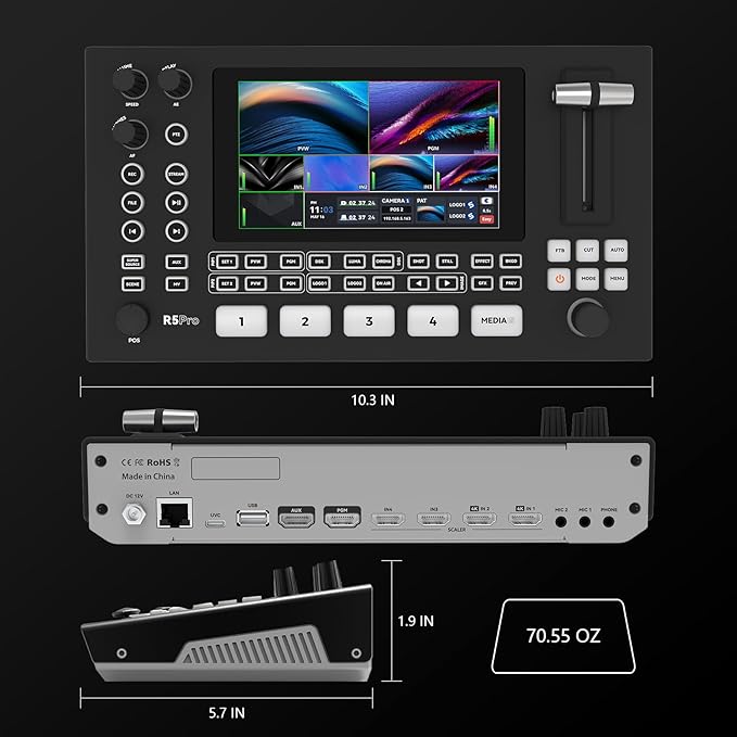 SPROLINK Neolive R5S PRO Professional Live Streaming Switcher, 5.5-inch Screen, Dual 4K HDMI Input, Support AUX and PGM Output, Multi-Functional Video Mixer