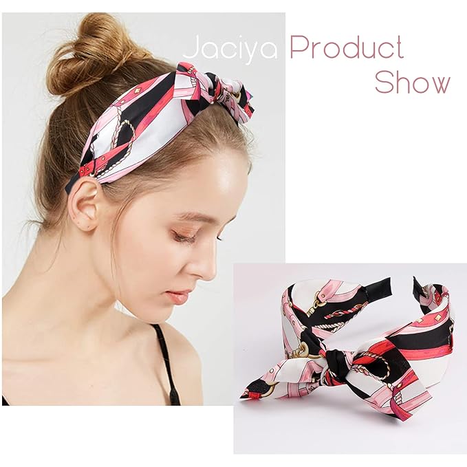 Jaciya Knotted Bow Headbands for Women Turban Wide Headband for Gilrs Knot Headband Polka Dot Headbands with Rabbit Ears
