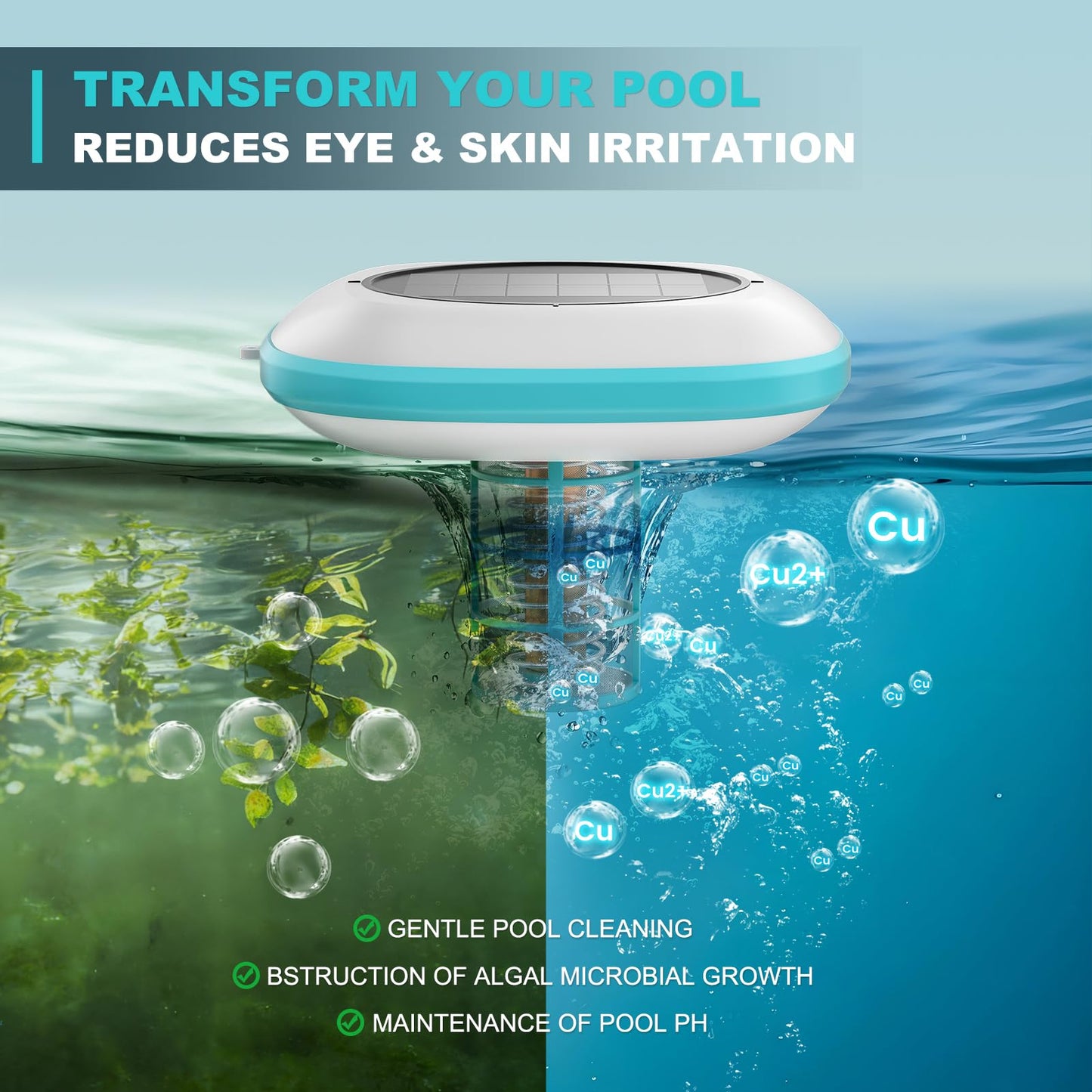 Paxwrenx Solar Pool Ionizer for Inground and Above Ground Pools, Up to 45,000 Gal - Heavy Duty 1lb Copper Anode, Reduces Chlorine & Maintenance, Saltwater Compatible Water Clarifier, Lake Blue