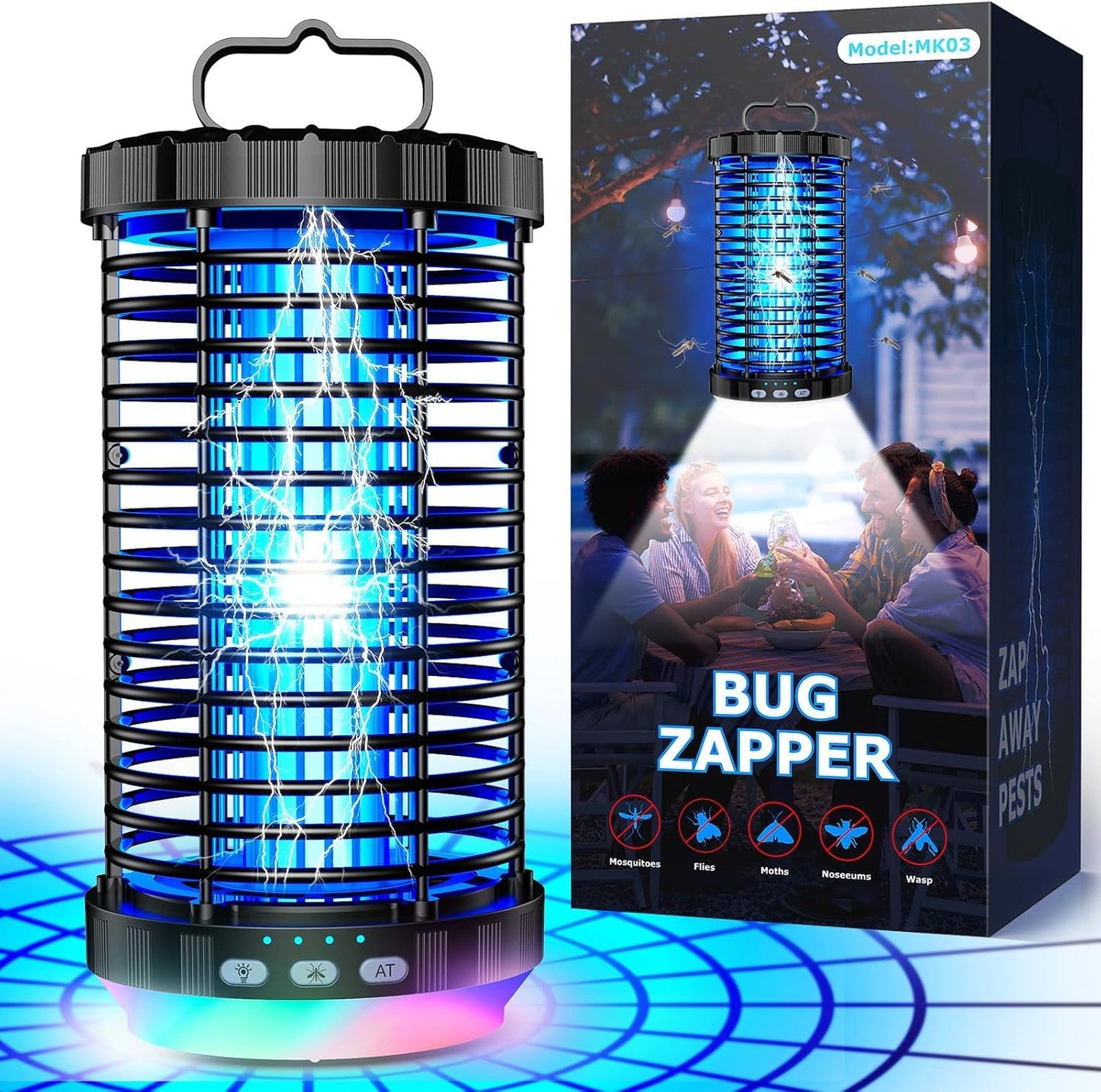 CreateFun Bug Zapper Outdoor, 2026 Upgraded 3 in 1 Rechargeable Bug Zapper with 5000mAh Battery & LED Night Light, 4000V Cordless Waterproof Mosquito Zapper for Outside,Patio,Backyard,Garden Black