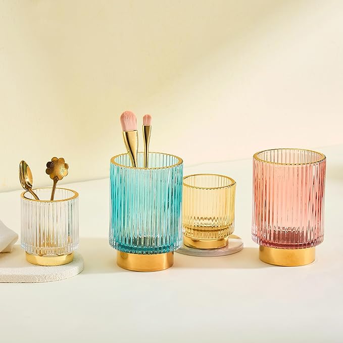 Makeup Brush Holder Organizer,Toothbrush Holders,Desk Pen Pencil Holder,Multifunctional Vintage Glass Brush Cup(S/White/A3-14-US)