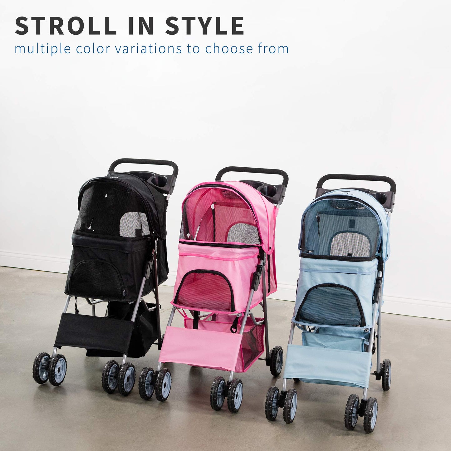 VIVO Pink 4 Wheel Pet Stroller for Cat, Dog and More, Foldable Carrier Strolling Cart, STROLR-V001N