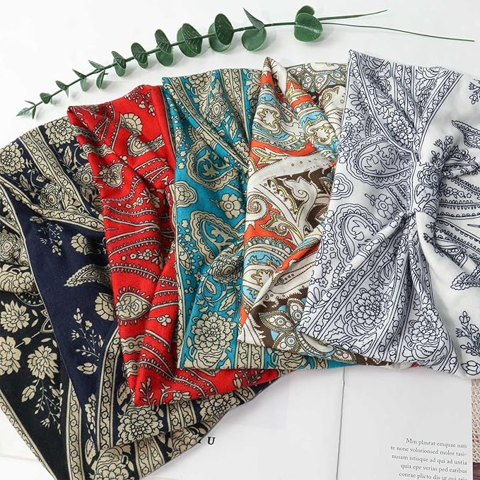 Awumbuk Wide Headbands for Women Knotted No Slip Head Bands Soft Turban Headband Hair Accessories Boho African Solid Color Head Wraps for Women Yoga Workout Pack of 6