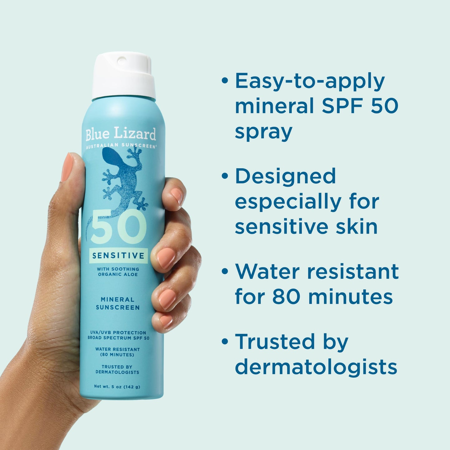 Blue Lizard Mineral Sunscreen Spray, SPF 50+ | Zinc Oxide Formula | Water-Resistant | Dermatologist-Recommended | 5 fl oz Pack of 2