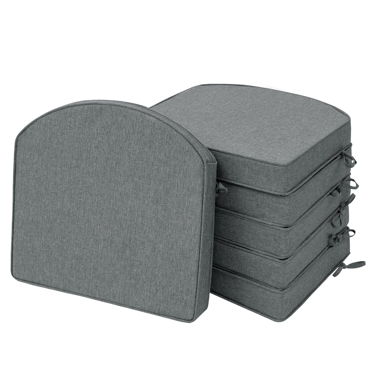 Fitfree Outdoor Chair Cushions, Fade-Resistant & Water-Resistant, D Shaped Patio Furniture Seat Chair Pads Replacement with Ties, Non-Slip Bottom, Removable Cover, Set of 6, 18.5 x 16 Inch, Dark Grey