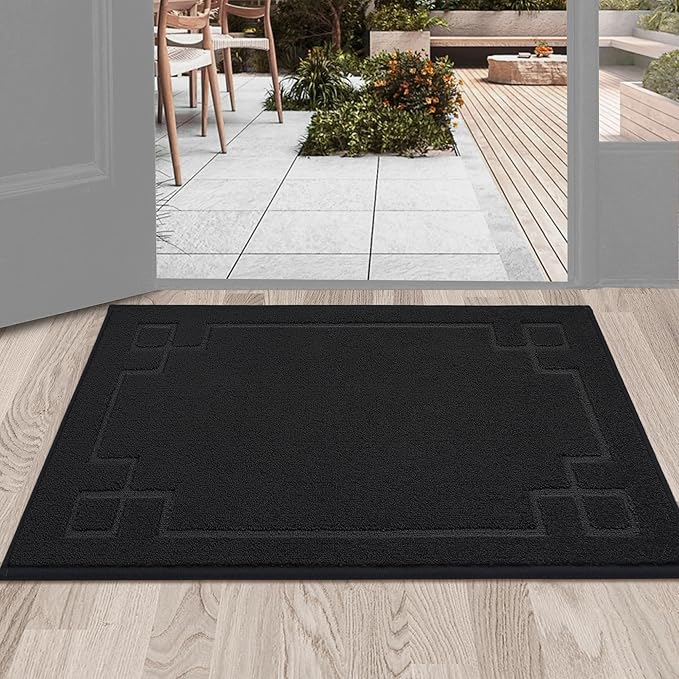 BEQHAUSE Door Mat 24" x 36", Non-Slip Door Mats Indoor Entryway Rugs Washable Low-Profile Absorbent and Stain Resist Floor Mats, Dog Door Mat for Front Back Door, Mud Wet Shoes & Paws, Black