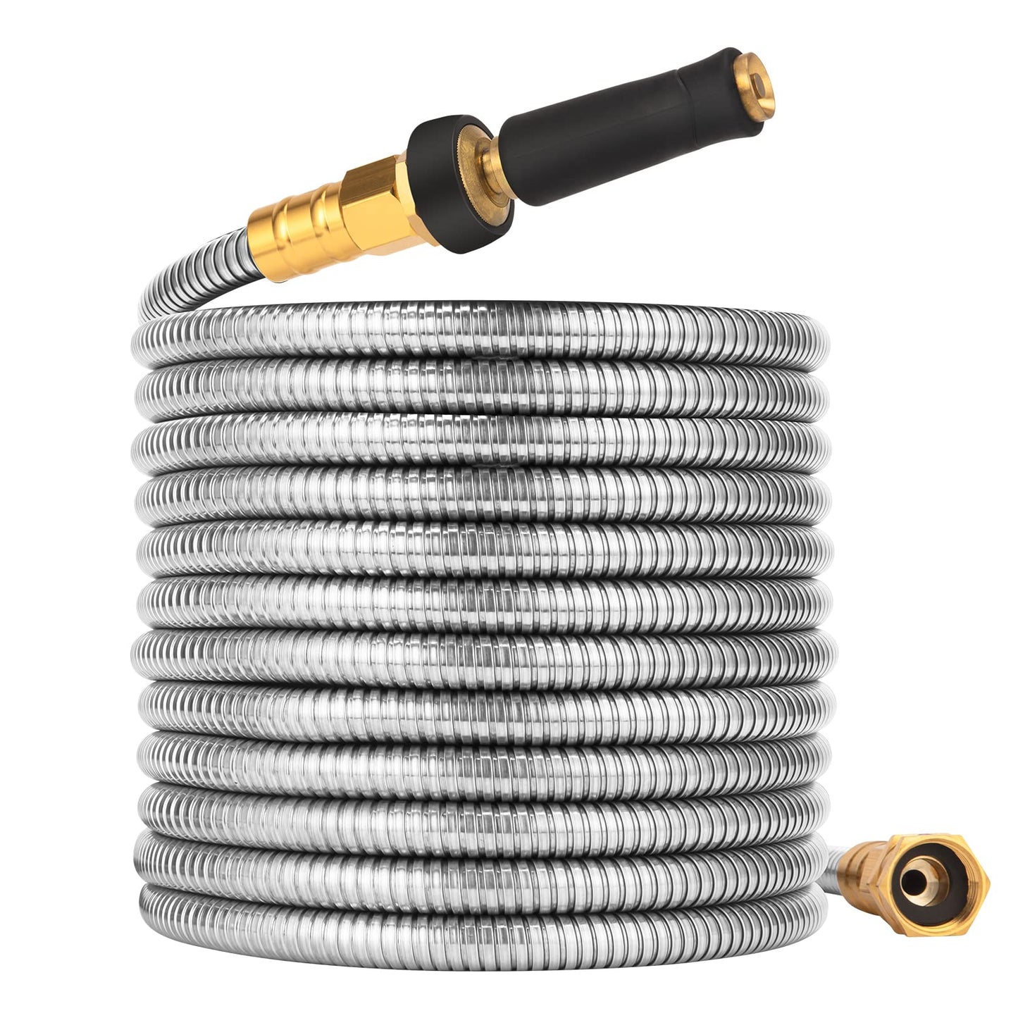 Rosy Earth Garden Hose 100 FT, Heavy Duty 304 Stainless Steel Flexible Water Hose, No-Kink, No Bite, Expandable Water Hose for Yard, RV, Car