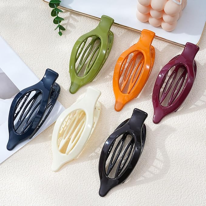 French Flat Hair Clips for Women - 6Pcs Flat Hair Claws for Thin Thick Hair Strong Hold No Slip Grip Hair Claw Clips for Women Girls (Polished Darks(L:4.6 IN, W:1.97IN))