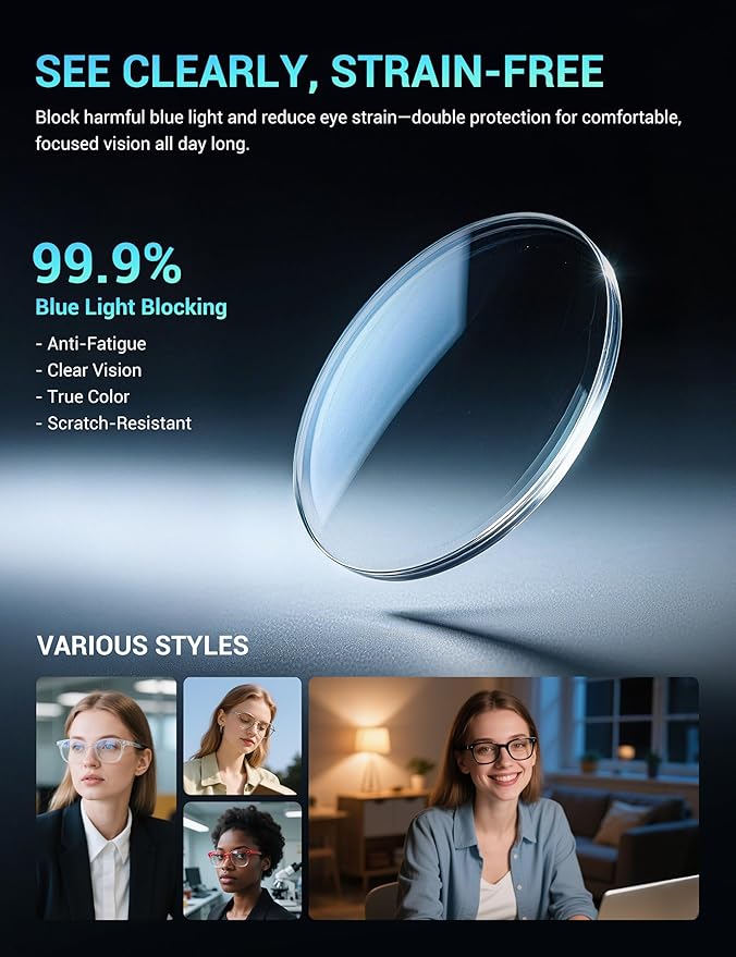 TIJN Blue Light Blocking Glasses Men Women Vintage Thick Round Rim Frame Eyeglasses
