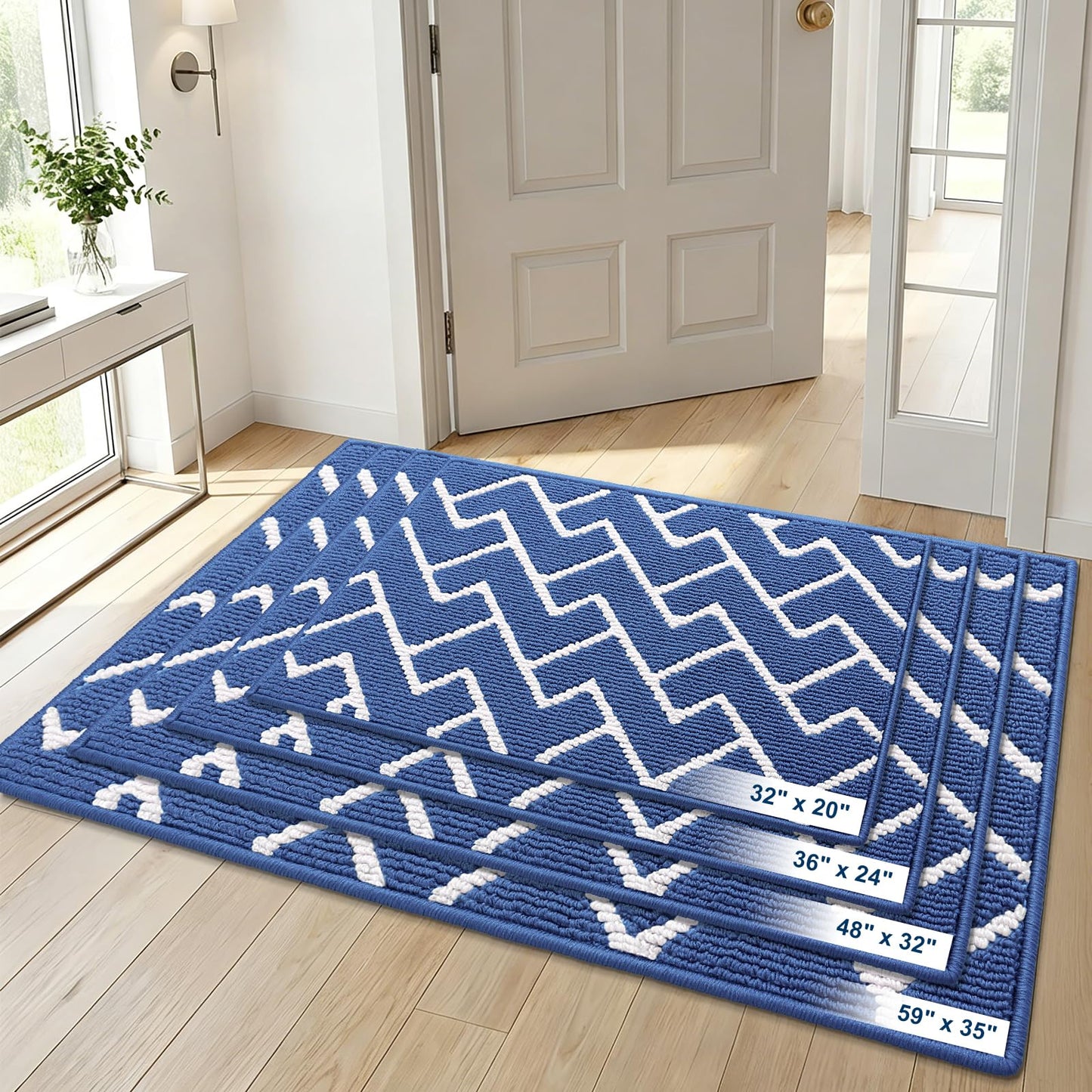OLANLY Front Door Mat, Non-Slip Rubber Backing, Dirt Resistant and Absorbent, Washable, Easy to Clean Low-Profile Indoor Doormat for Back Door, Entryway, Inside Entrance, 40x32, Navy