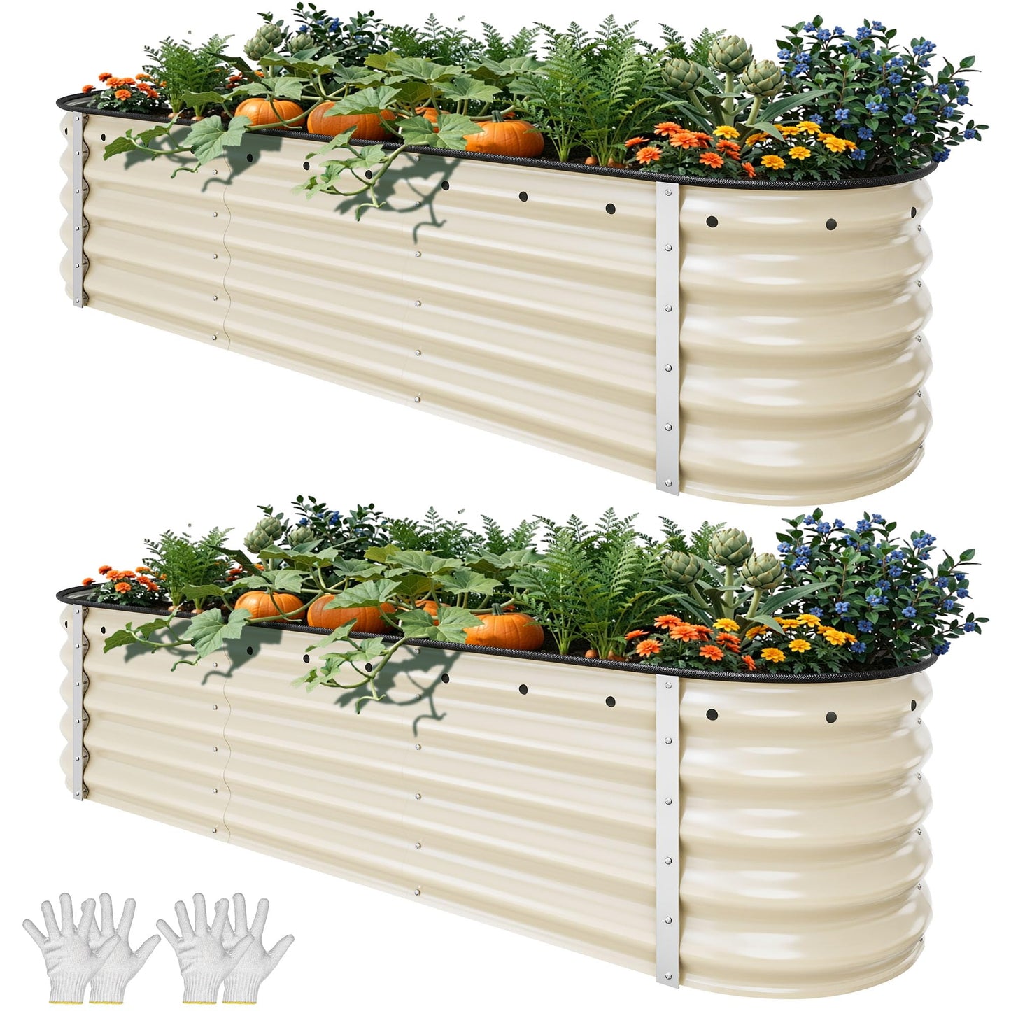 YITAHOME 2pcs 6.5x2x1.5ft Large Raised Garden Bed Kit, Galvanized Metal Planter Box with Gloves & Safety Rubber, Outdoor Above Ground Planters for Plants Vegetables Flowers, Cream Yellow