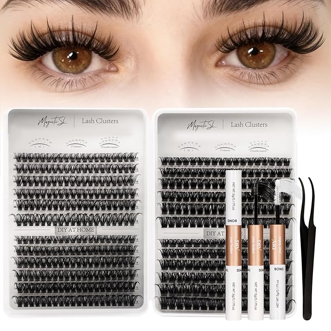 Lash Clusters 564pcs Eyelashes Clusters Extensions Kit 11-20mm DIY Cluster Eyelash Extensions Lash Clusters Kit With Lash Bond and Seal Lash Tweezers-Spiky+60D+80D+100D+150D