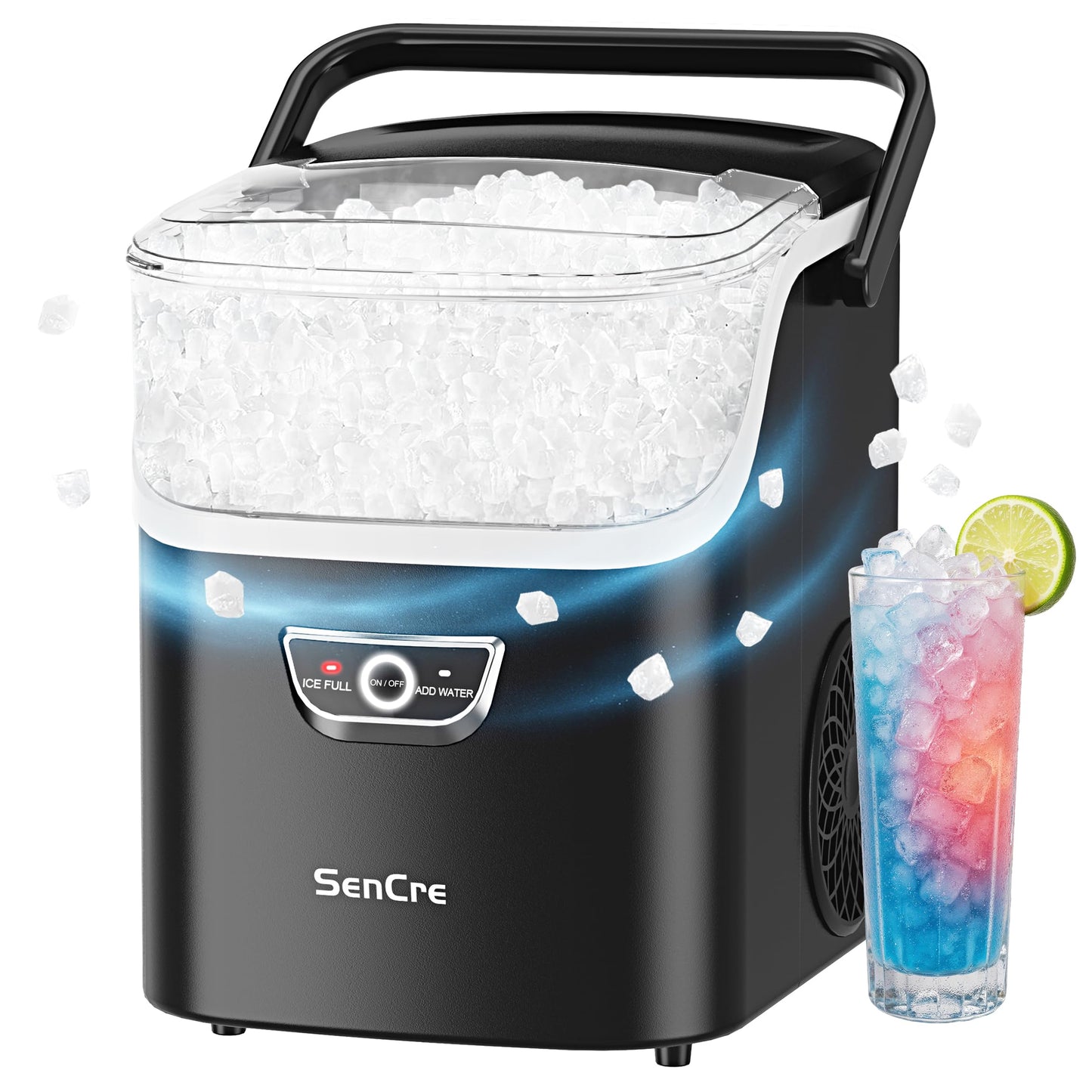 SenCre Nugget Ice Makers Countertop, 37Lbs/Day Chewable Ice Machine with Self-Cleaning, Quiet Operation, Compact Size for Home, Kitchen, Office, Party(Turquoise)