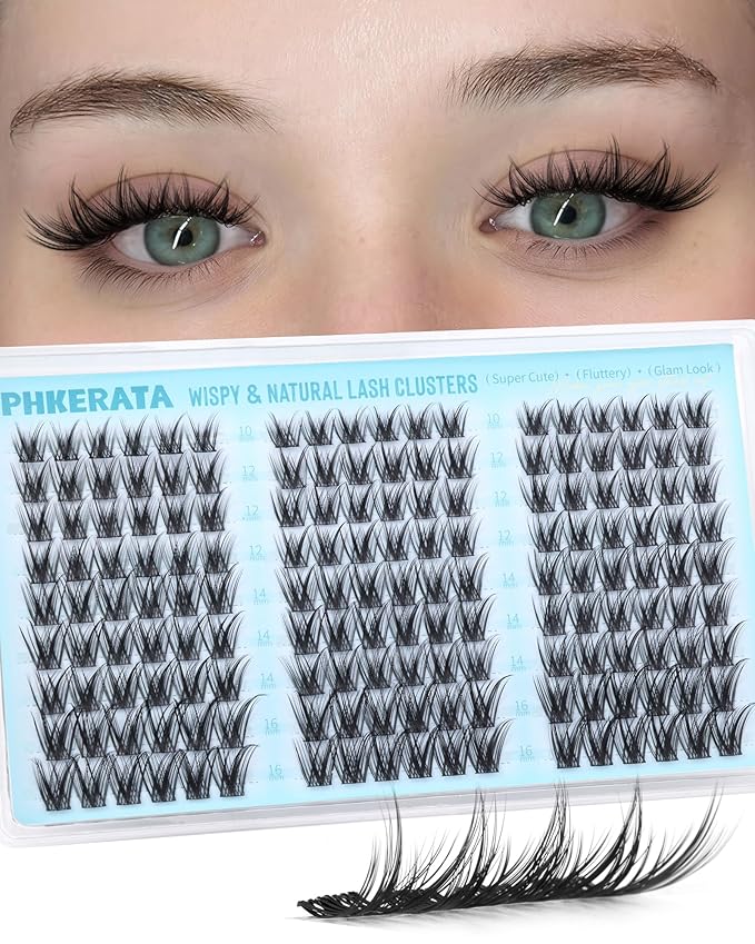 PHKERATA Natural Eyelash Clusters C Curly Lash Clusters Wispy Cluster Eyelash Extensions 180pcs Individual Lashes Extension with Soft Thin Band, 10-16mm