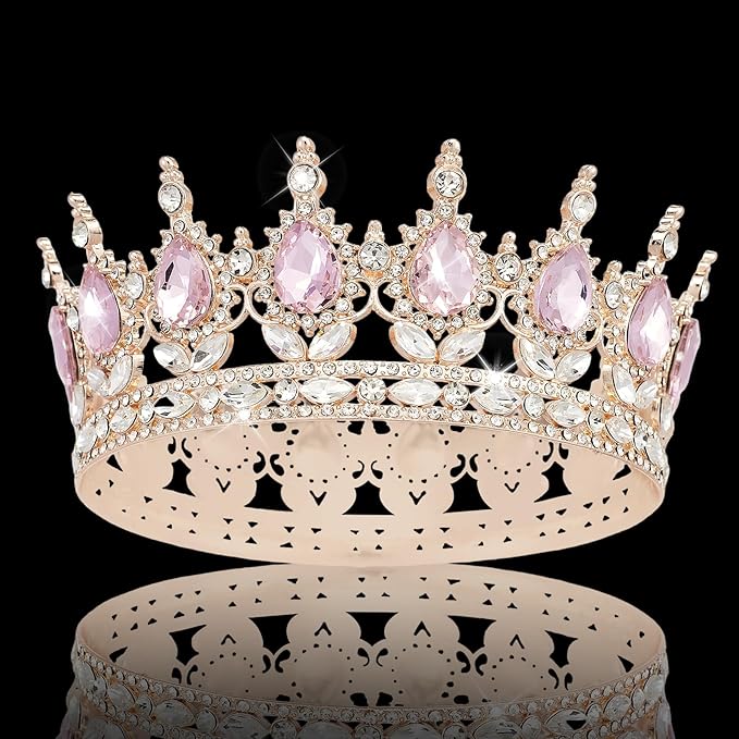 YOUlDIANZI Queen Crown Rhinestone Wedding Crowns and Tiaras for Women Costume Party Hair Accessories Princess Birthday Crown Crystal BridalCrown(Rose Gold Pink Crown)