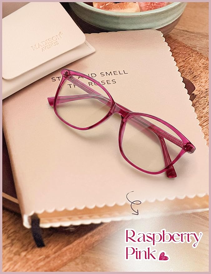 Madison Avenue Square Vintage TR90 Blue Light Blocking Reading Glasses for Women, Anti Eyestrain/Glare Computer Readers