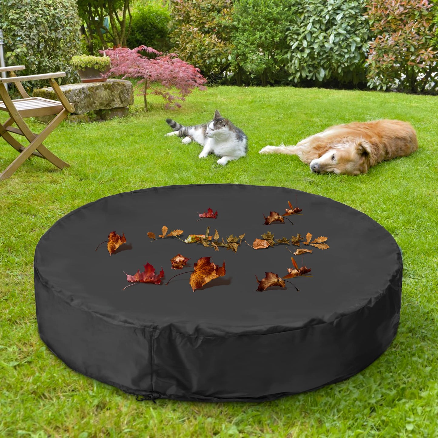 Niubya Round Dog Pool Cover, Foldable Pet Swimming Pool Cover, Waterproof Dustproof and Washable Pool Protective Cover with Drawstring Design, 64 x 12 Inches