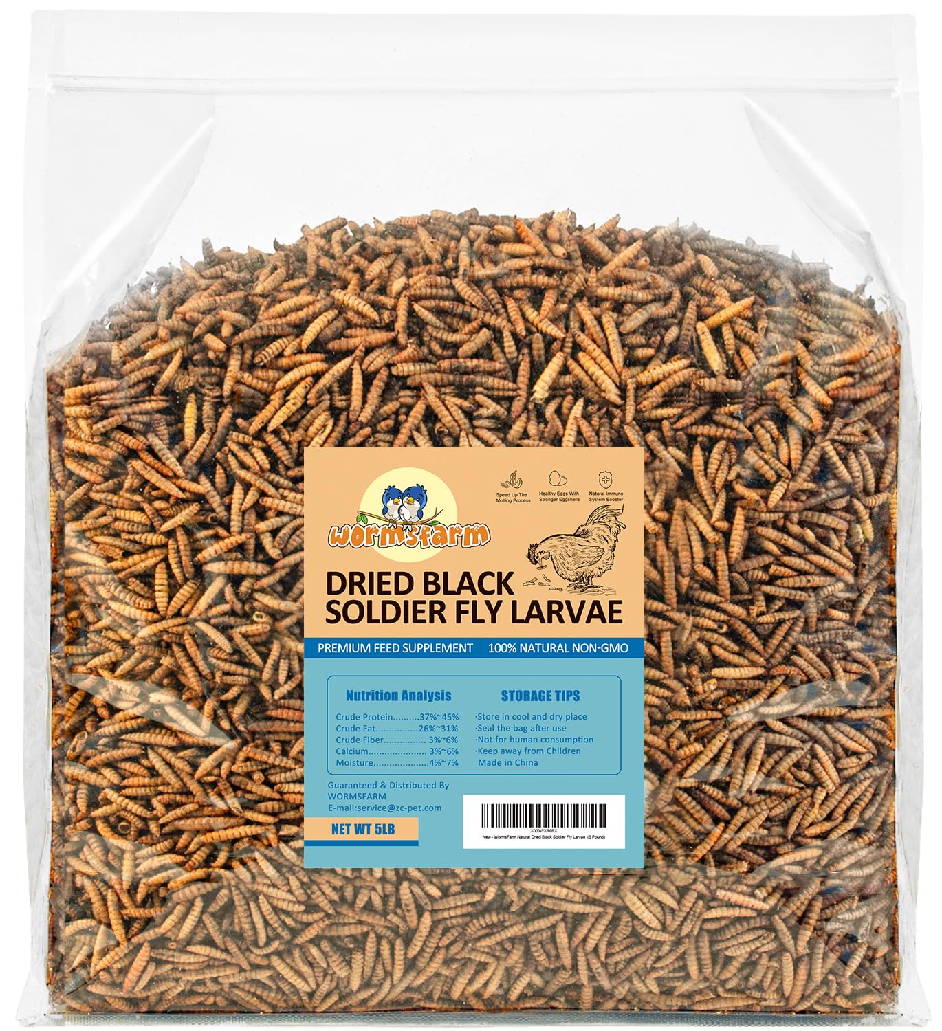 WormsFarm 5LB Dried Black Soldier Fly Larvae Treat for Chicken More Calcium Than Mealworms,for Laying Hen,Wild Birds (5 Pound)