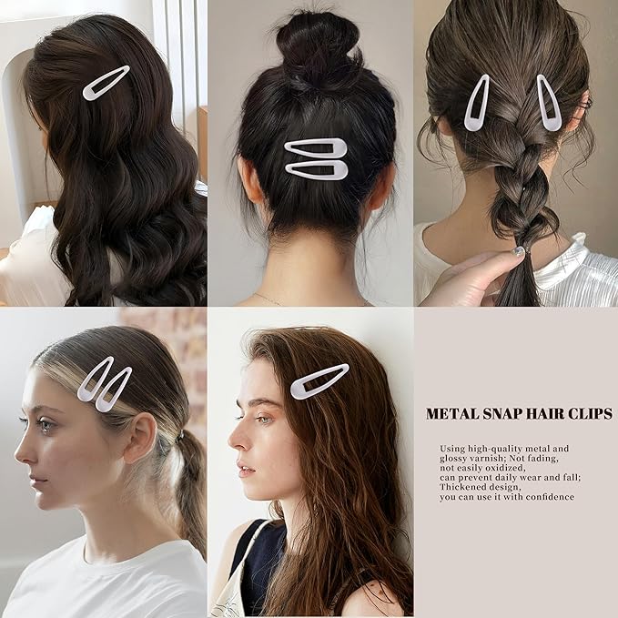 Small Hair Barrettes For Women No Slip Metal Snap Clips For Thin And Fine Hair,Matte White,20 PCS,1.97 x 0.5 Inch.