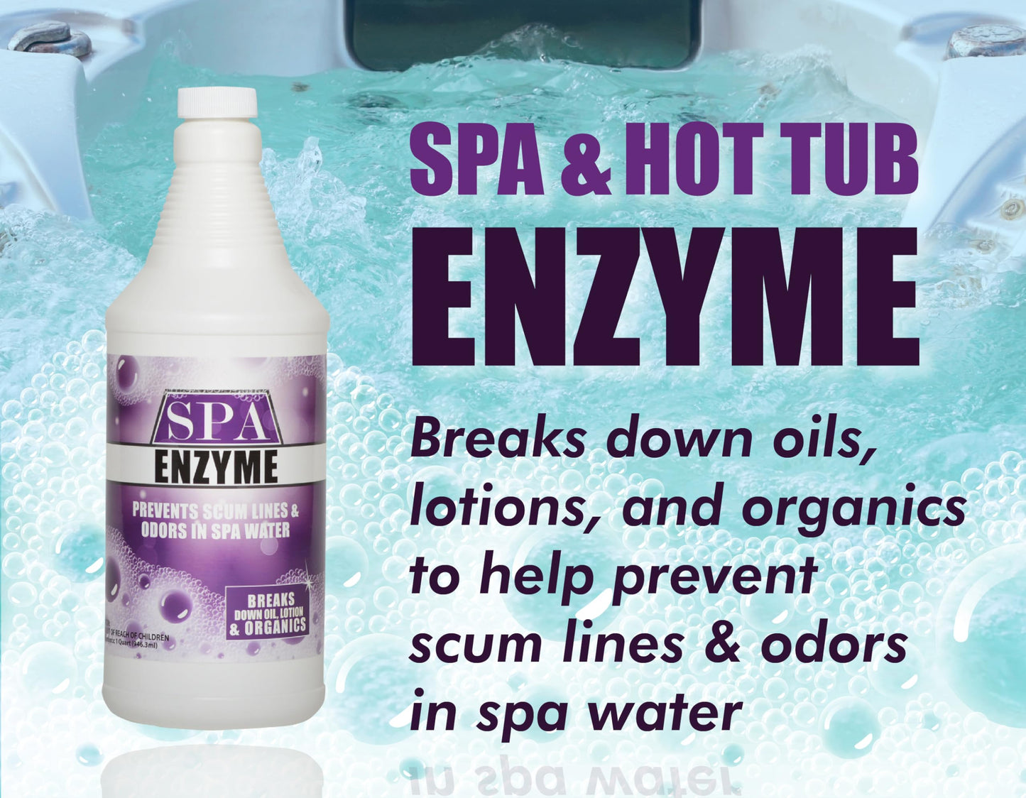 Spa & Hot Tub Enzymes - Quart - Prevents Scum Lines & Odors in Hot Tub & Spa Water, Breaks Down Oil, Lotion and Other Organics