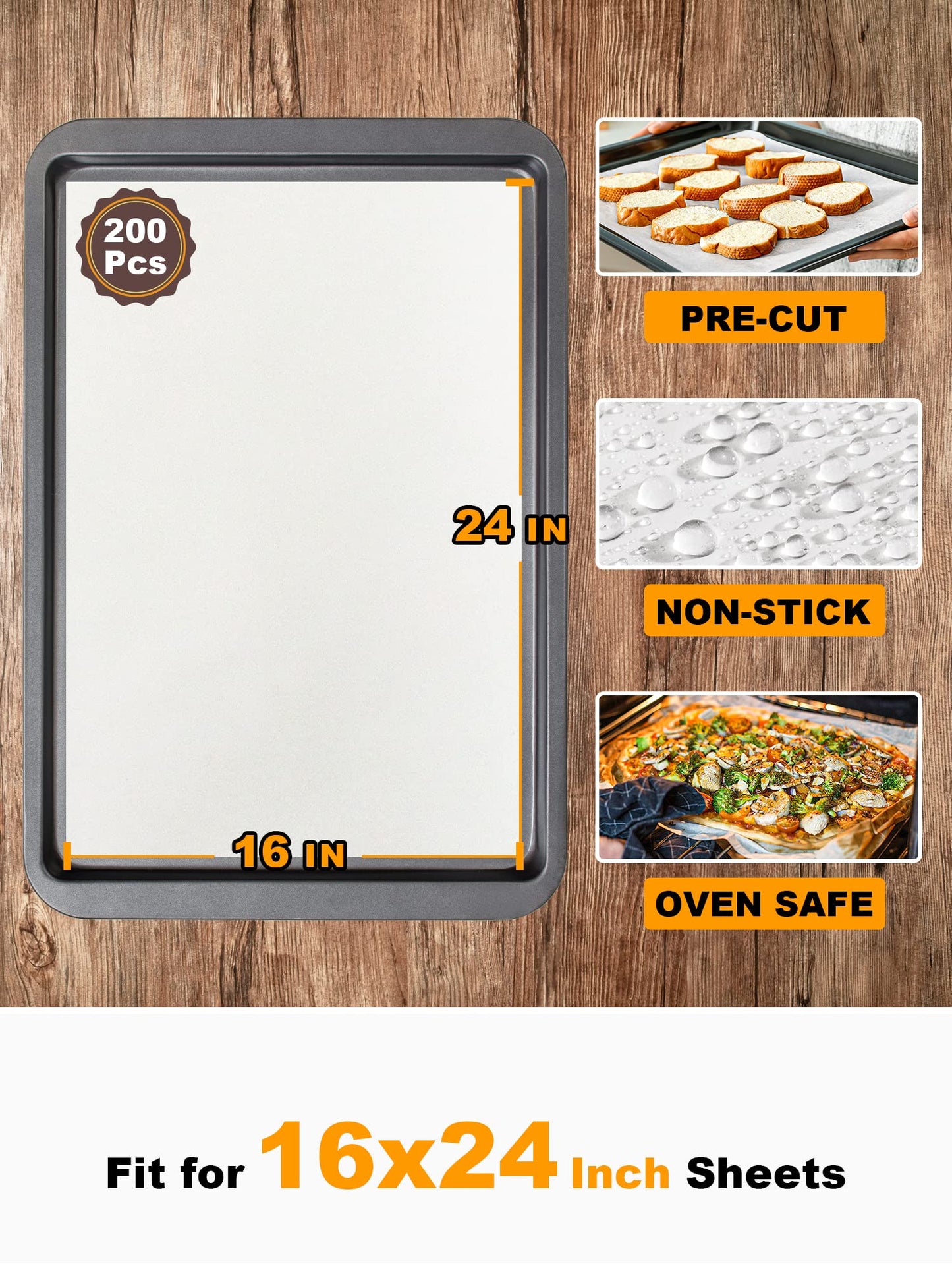 SMARTAKE 200 Pcs Parchment Paper Baking Sheets, 16x24 Inches Non-Stick Precut Baking Parchment, Suitable for Baking Grilling Air Fryer Steaming Bread Cup Cake Cookie and More (White)