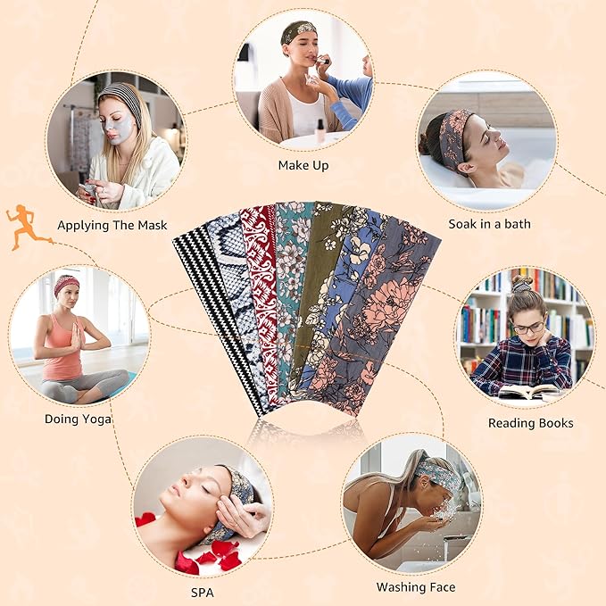 DiyJibb Headbands for Women, Stretchy Non Slip Soft Cotton Cloth Hair Bands for Sports, Workout, Yoga and Running, 7pcs