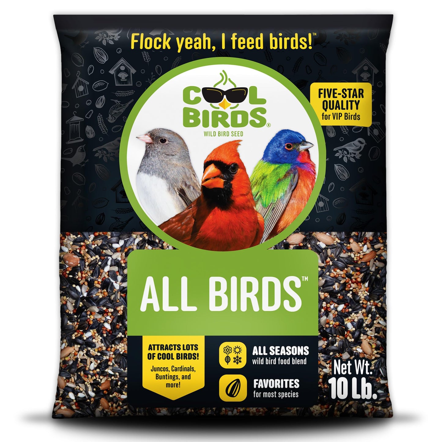 Cool Birds All Birds Wild Bird Seed â 10 lb. Classic Blend with Black Oil Sunflower, White Millet, Safflower, Peanuts & Sunflower Hearts â Balanced Bird Food for Outside Feeders