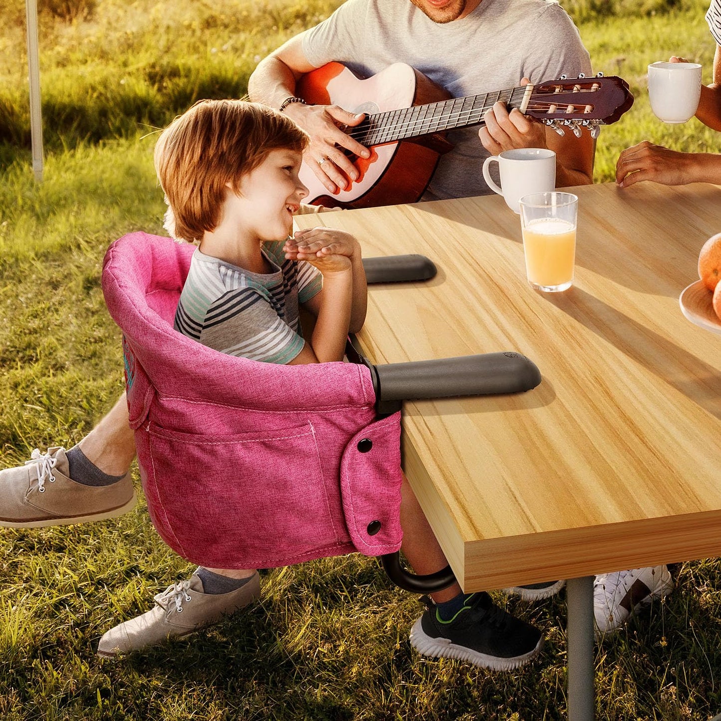 Hook On High Chair - Portable & Foldable for Babies 6-36 Months, Family & Travel Use with Carry Bag(Rose Red)