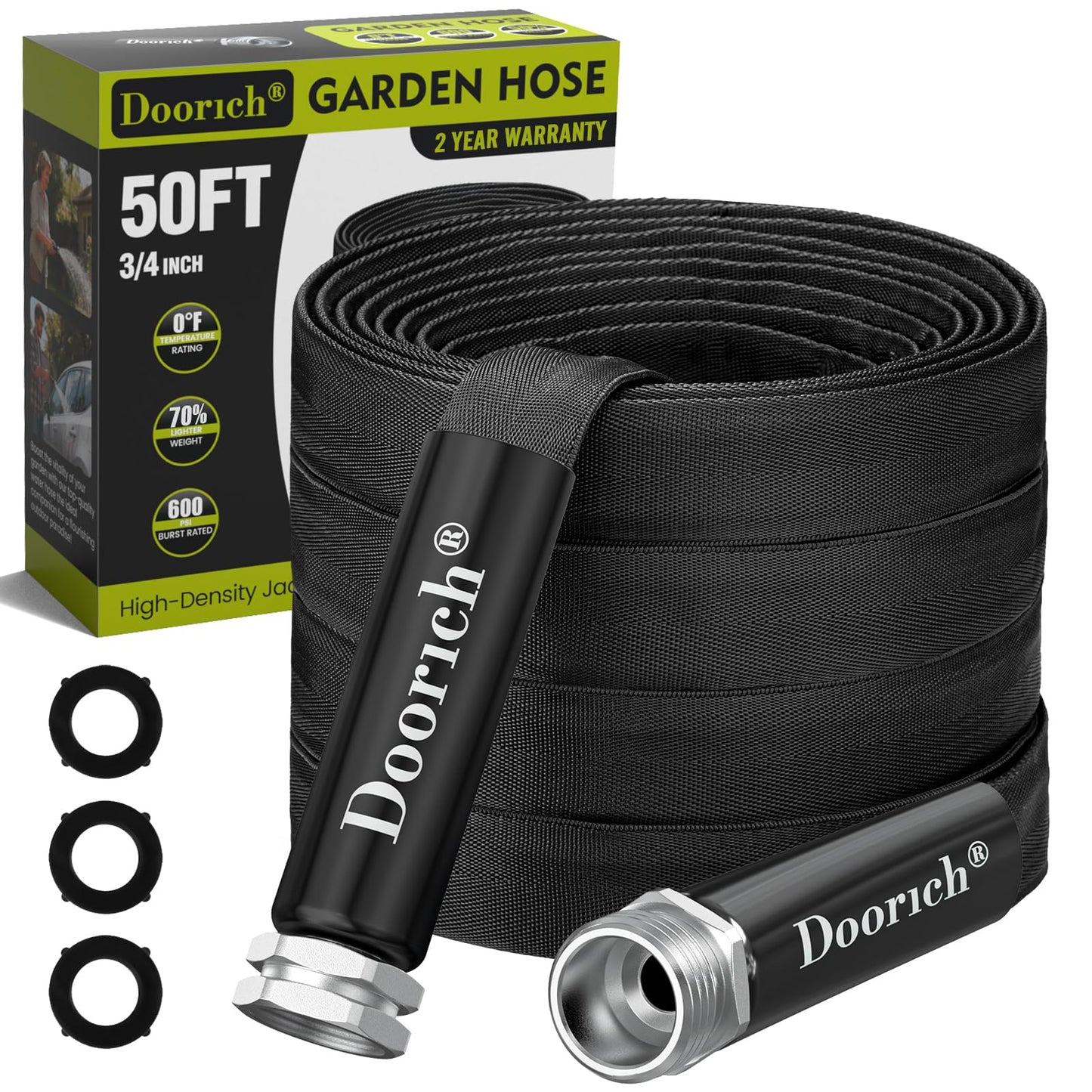 Doorich Garden Hose, Lightweight, Ultra Flexible, Durable, Kink-Free Water Hose - Made of TPU, Drinking Water Safe Material, Non-Shrinking, Easy to Store, All-Weather, Black (50 FT)