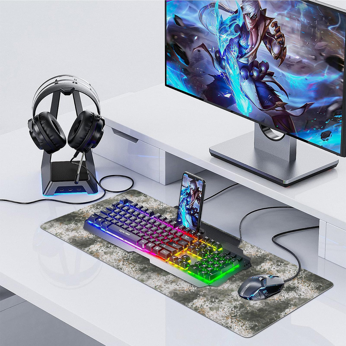 icolor Extended Gaming Mouse Pad,Stitched Edges XXL Large Desk Mat,Non-Slip Base Keyboard Desk Pads for Home Office & Gamers,35.4 x 15.7 in Desk Blotter Pad Protector (DeskMat002, 35.4 x 15.7 in)