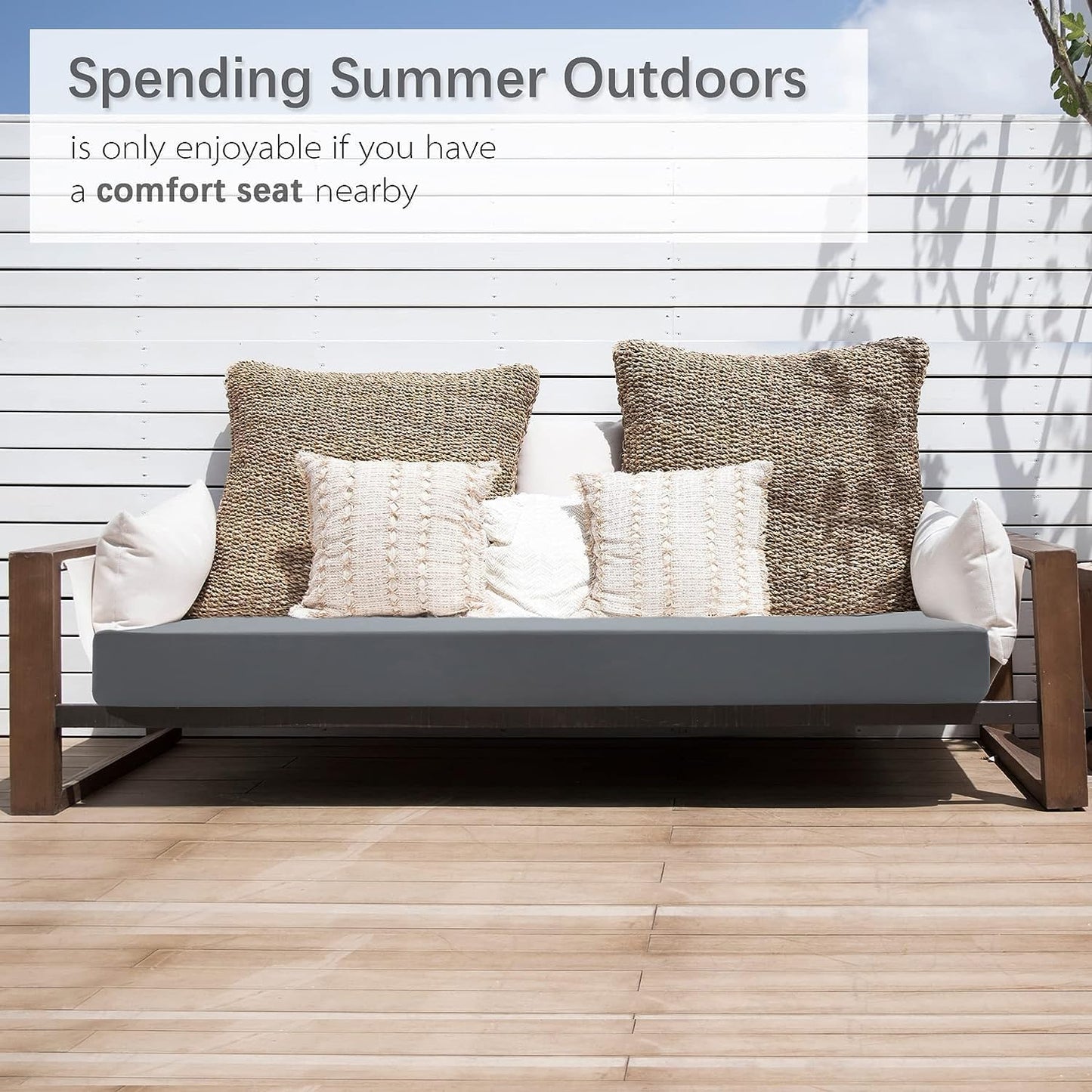 Favoyard Outdoor Bench Cushion 59 x 18 Inch Waterproof Patio Furniture Cushions 3-Year Color Fastness Garden Sofa Settee Couch Swing Pads with Handle and Attach Ties, Dark Gray