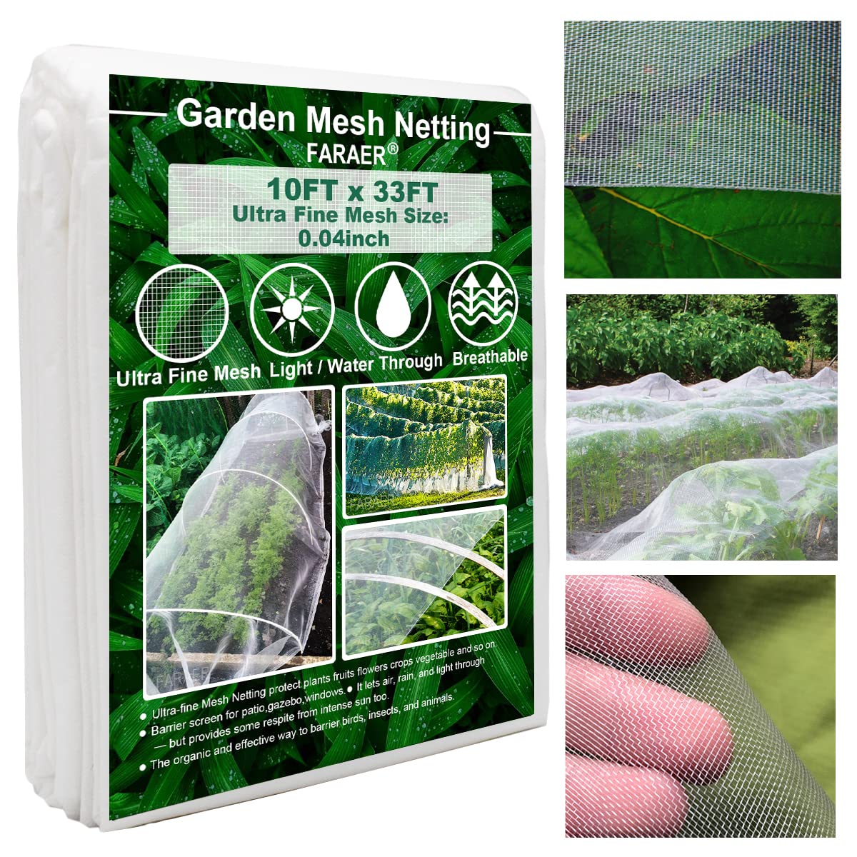 Garden Netting, Plant Covers 10x33Ft Net Ultra Fine Mesh Protection Netting for Vegetable Plants Fruits Flowers Crops Greenhouse Row Cover Raised Bed Barrier Screen Protection Net Cover (10x33ft)