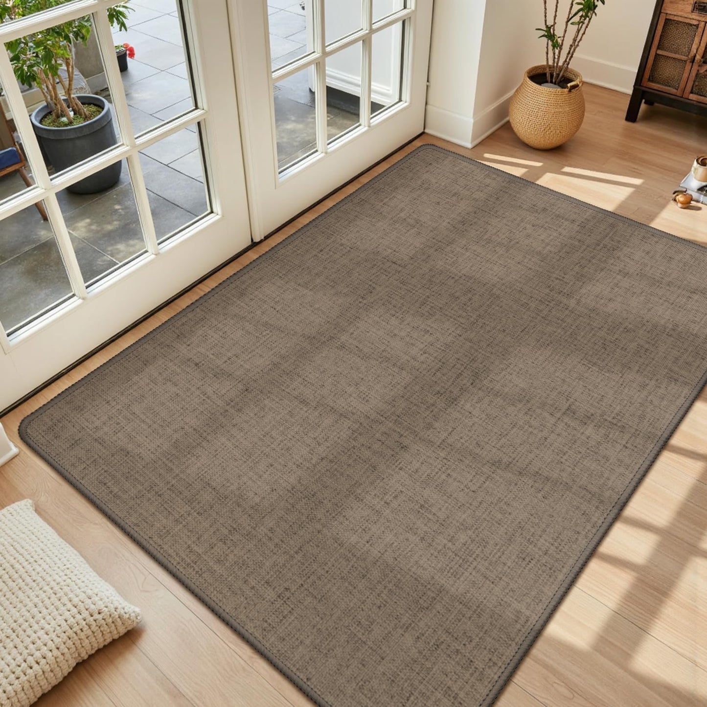 LEKEEPGO Ultra Thin Indoor Door Mat 36"x59", Low-Profile Door Mat Indoor Entrance, Non Slip Rubber Backing Inside Doormat Washable Welcome Front Entryway Dirt Trapper Entry Mat, Brown