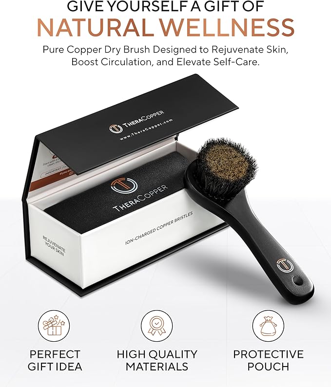 TheraCopper Copper Dry Facial Brush â Lymphatic Drainage Facial Dry Brush for Face with Natural Copper Bristles for Improved Circulation & Exfoliation â Daily Face Care for Refreshed & Glowing Skin