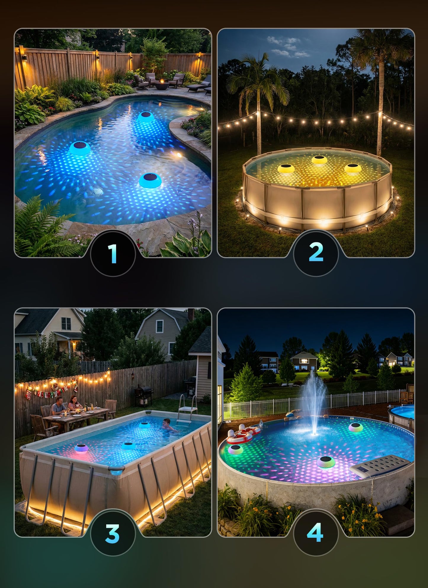 2 in 1 Floating-Pool-Lights-Solar-Powered with Chlorine-Floater, RGBWW-Solar-Pool-Light-Chlorine-Dispenser with 20+ Light Effects, Remote Control, IP68 Waterproof Light for Pools, Hot Tubs, Parties
