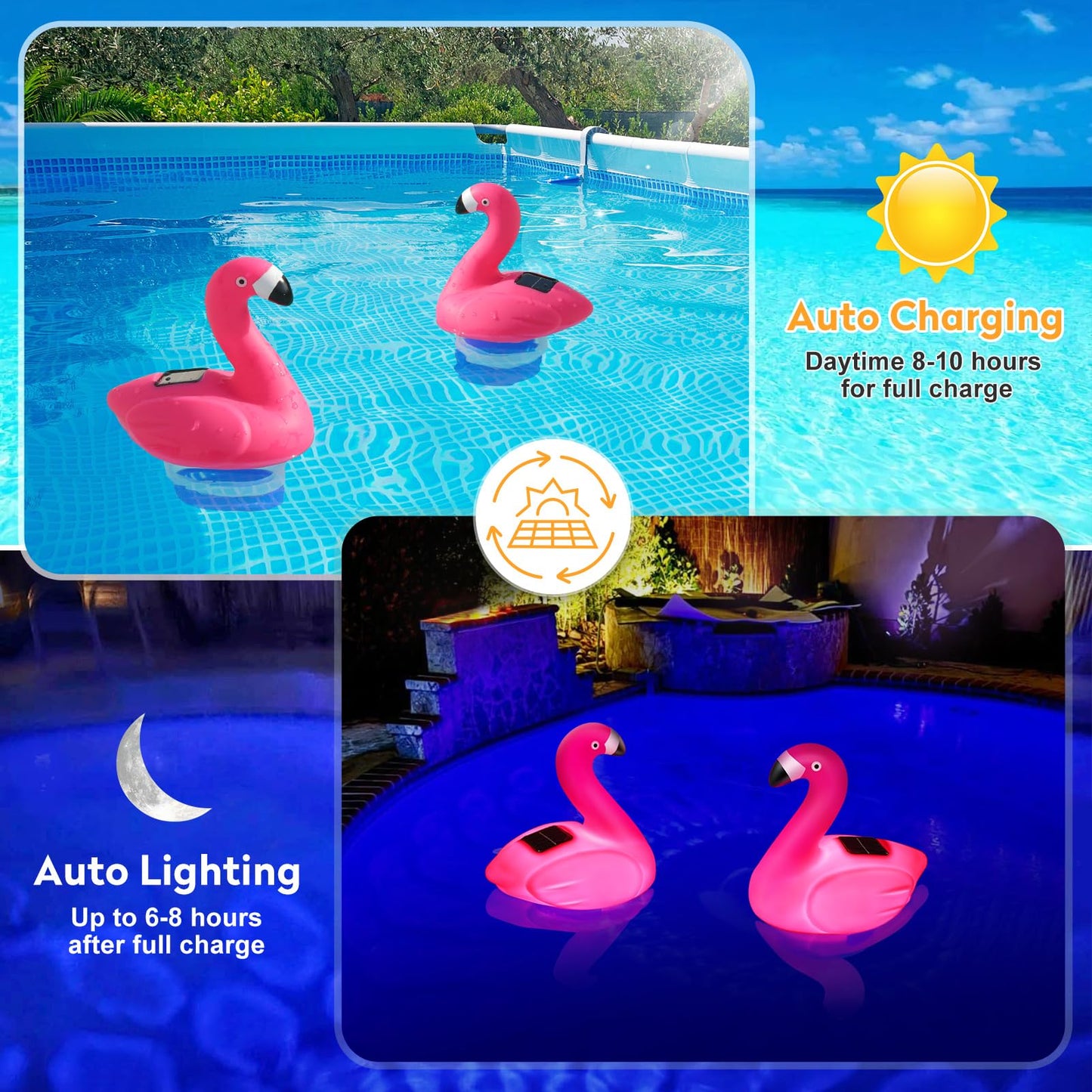 Covfirst Pool Chlorines Floater, 9 in Flamingo Chlorine Floater w/Light, Solar Chlorine Floater w/Adjustable Flow, Large Size Chlorine Tablet Floater, Floating Chlorines Dispenser for Pool Hot Tub