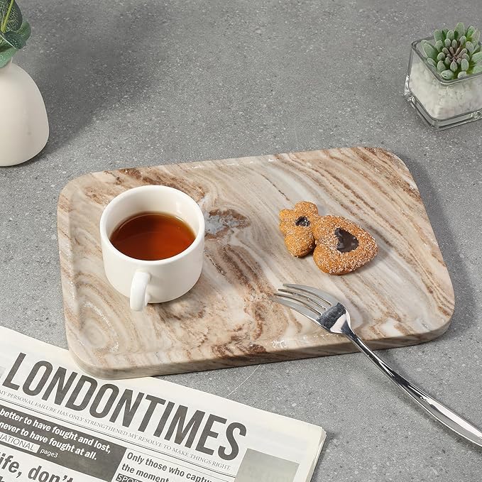 Koville Marble Tray, 12"x8" Natural Marble Vanity Tray for Countertop Bathroom Kitchen Dresser, Decorative Catchall Trays for Perfume Jewelry, Rectangular Stone Serving Trayï¼ÂPalissandroï¼Â