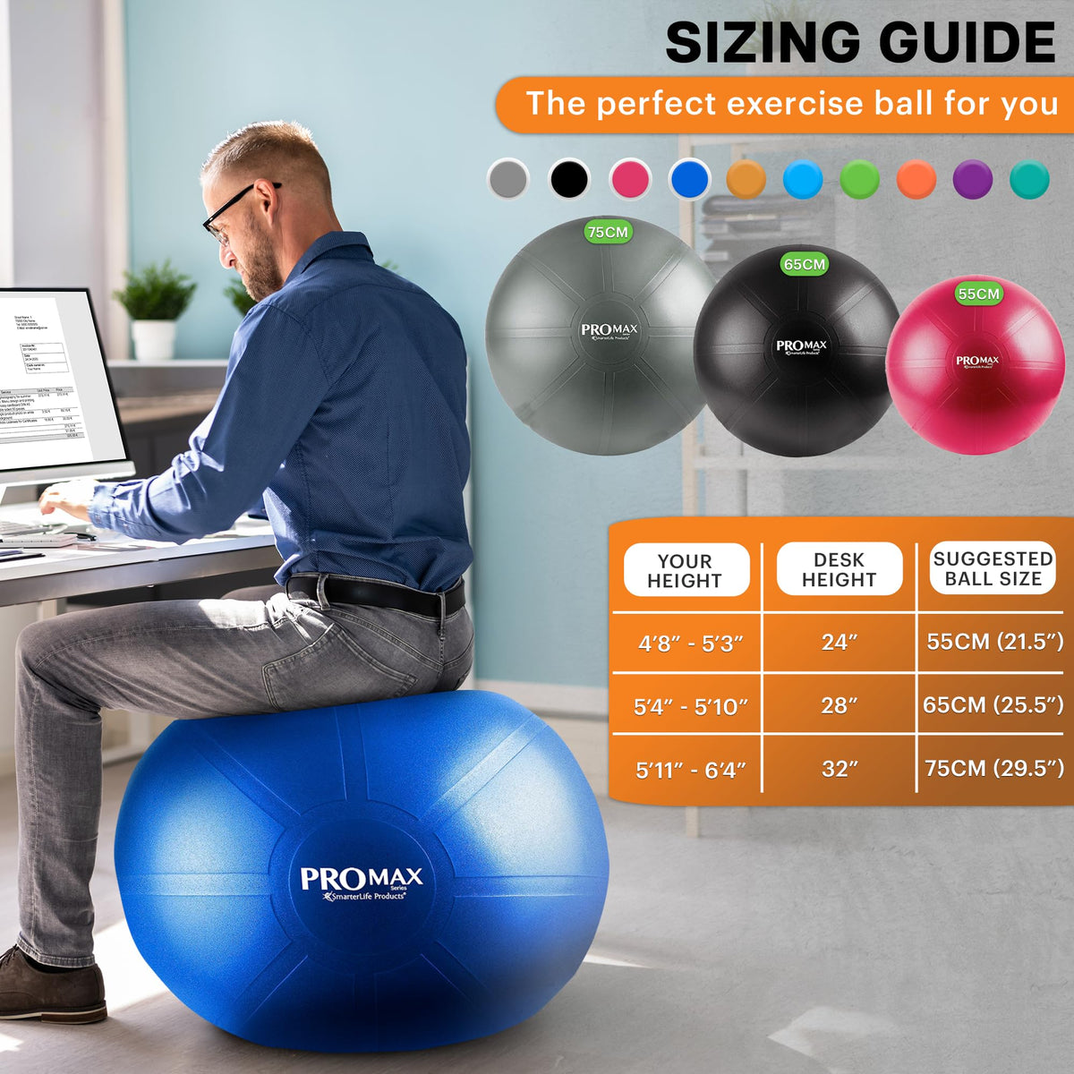 PRO MAX Exercise Ball - Yoga Ball for Gym, Balance, Stability, Pregnancy